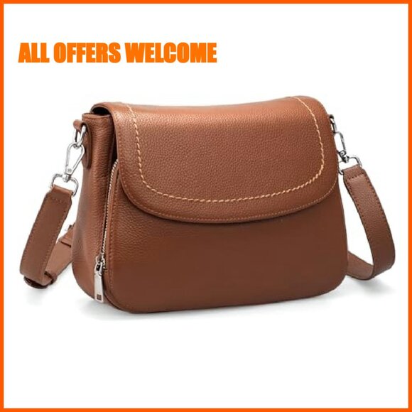 Genuine Leather Crossbody Bag with RFID Wallet Medium Saddle Purse - Picture 2 of 7